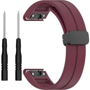 26mm 22mm 20mm QuickFit Watch Band Compatible with Garmin Fenix 8 7 6 5 3 hr 6s 5s 6x 5x Forerunner 935 945 965 Magnetic Silicone Watch Band for Garmin Instinct Approach MARQ Descent Quatix Epix Pro (Wine Red)