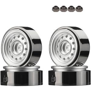 DJCRAWLER 1 Inch Classic Vintage Beadlock Counterweight CNC Wheels Rim with Hex Adapter for SCX24 90081 AX24 TRX4M FMS FCX24 4WD 1/24 RC Car Universal Upgrade Accessories Parts (Silver)