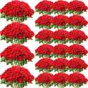 Riceshoot 500 Pcs Artificial Silk Roses Flowers with Long Stem Bridal Wedding Bouquet Realistic Floral Bulks for Garden Home Party Gifts Favor Decoration(Red)