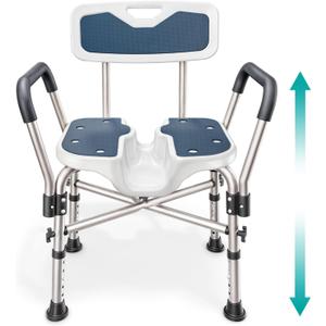 Shower Chair U-Shape Seat (450lb) Heavy Duty - Padded Armrests and Back, Shower Chairs for Elderly and Disabled, Handicap, Shower Chair for Inside Shower, Adjustable Height - Blue