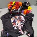 Ramede 4 Pcs Day of The Dead Catsuit Costume Women Dia De Muertos Skeleton Bodysuit Mexican Halloween Sugar Skull Accessories Size Medium