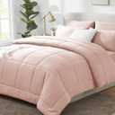 CozyLux Full Size Comforter Sets Blush Pink, 7 Pieces Bed in a Bag, Pink Comforter Full Size, All Season Bedding Sets with Stitch Quilted Comforter, Flat Sheet, Fitted Sheet, Pillowcases