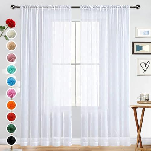 SpaceDresser Basic Rod Pocket Sheer Voile Window Curtain Panels White 1 Pair 2 Panels 38 Width 72 Inch Long for Kitchen Bedroom Children Living Room Yard(White,38 W x 72 L)