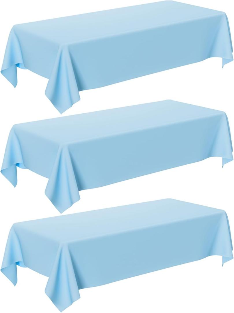 Light Blue Tablecloth - 3 Pack 54"  108" Rectangle Disposable Light Blue Plastic Table Cloth, Waterproof Table Cover for Party, Holiday & Gathering Use