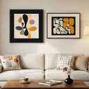 Framed Abstract Boho Wall Art Set of 2 for Living Room, Mid Century Modern Neutral Color Print Canvas Artwork for Walls, Contemporary Geometric Wall Decor for Bedroom Dining Room, 24x24 & 24x18 Inch