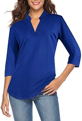 CEASIKERY Women's 3/4 Sleeve V Neck Tops Casual Tunic Blouse Loose Shirt.L