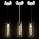 Esfos Pendant Ceiling Light Fixture - LED Crystal Pendant Lights for Kitchen Island, Modern Island Light with Bubble Glass - 3 Pack