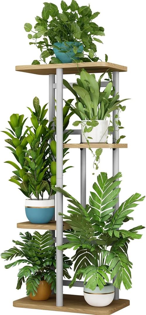 LINZINAR Plant Stand Indoor 4 Tier 5 Potted Multiple Plant Shelf Stands for Garden Corner Balcony Living Room White