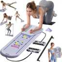 Pilates Reformer Set, 6 in 1 Portable & Foldable Pilates Board, Multifunctional Abdominal Board, Pilates Board for Home Workout Equipment with Resistance Band (Purple)