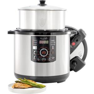 MegaChef 12 Quart Electric Digital Pressure Cooker, Multi-Cooker with 15 Preset Cooking Functions, Stainless Steel Cooking Pot and Glass Lid