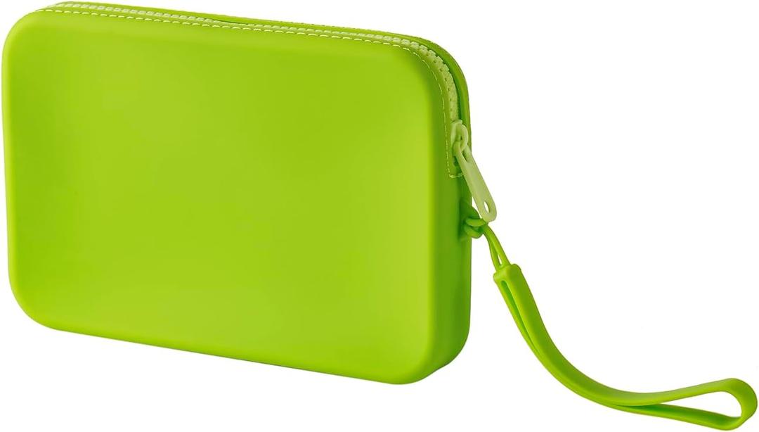 Large Silicone Multifunctional Essential Bag Portable Travel Makeup Bag for Women Men Cards Cash Bag Zipper Pouch (Green)