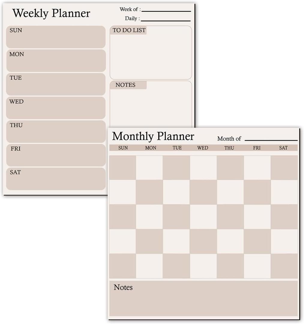 Magnetic Calendar for Refrigerator, 2 Pack Dry Erase Fridge Calendar Whiteboard – Monthly & Weekly Planner Board with Markers and Eraser for Modern Kitchen (Checkerboard Pattern)