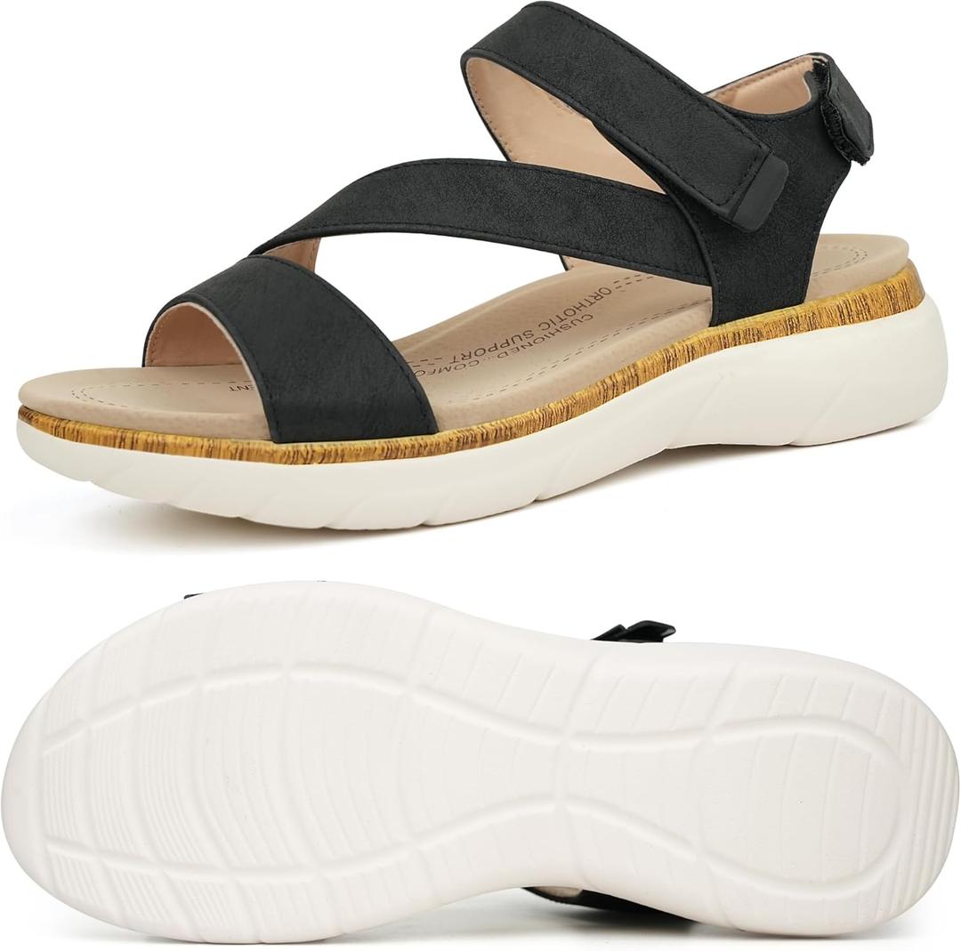 ORTOREX Women Arch Support Sandals Orthotic Comfortable Walking Sandals (9, Black)