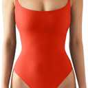 SUUKSESS Women Sexy Square Neck Thong Bodysuit Backless Cami Bodysuit Top, Red, Small