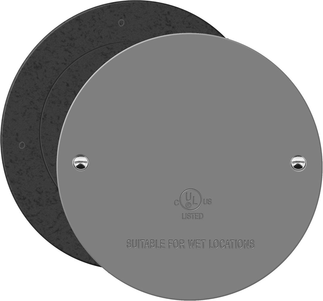 ENERLITES 4 Diameter Round Weatherproof Cover, Blank Metal Wall Plate for Outdoor Use, Corrosion Resistant, Size 4.3 x 3.46", 7740-WP, Gray