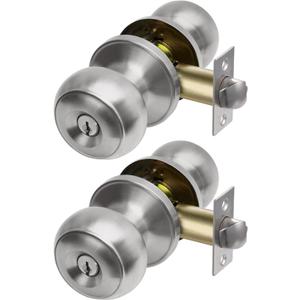 CML Hardware (2 Pack) Entry Door Knob, Keyed Different Door Lock Sets in Solid Stainless Steel for Entrance, Exterior and Interior, Round Ball Handle