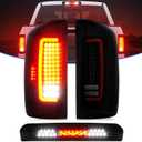 LED Tail Light + 3rd Brake Light Fit for Dodge Ram 1500 2007-2008, Fit for Dodge Ram 2500 3500 2007-2009 (Fit Halogen Type, Not Fit Factory LED Version) Rear Brake Lamp Taillight Assembly, Smoke Lens (Tail Light + 3rd Brake Light C)