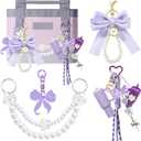 8PCS Tote Bag Decor Kit, Decorative Bow & Pom Pom Accessories, Compatible with YETI Camino 20/35/50 Carryall, Bogg Beach Tote Bags (Purple Plum)