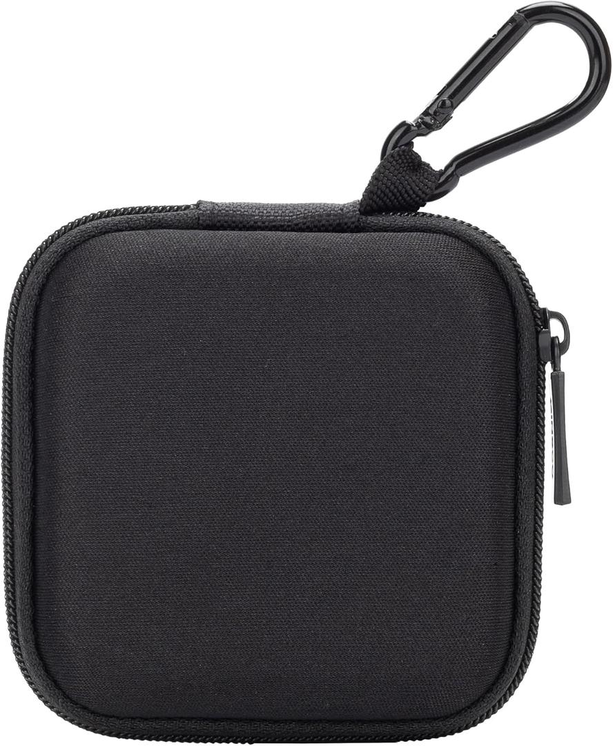 Ginsco Mini-Portable Hard Shell Square Earbuds Case for Apple EarPods/Samsung Galaxy Wired/Wireless Earbuds, Cell Phone Accessories Organizer with Carabiner for Earphones Tech Pouch (Black)