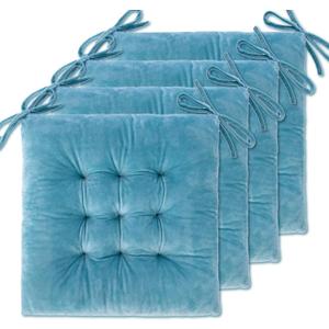 WONDER MIRACLE 4 Pack Seat Cushion/Chair Cushion Pads for Dining Chairs, Office Chair, Floor, Machine Wash & Dryer Friendly (Flannel 16"16", Light Blue)