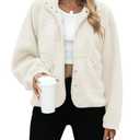 Yanekop Womens Fleece Jacket Fuzzy Long Sleeve Short Winter Coats Button Down Sherpa Jacket Outerwear with Pockets (A Ivory, Large))