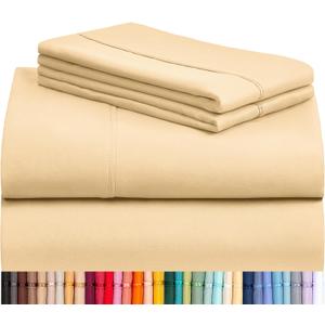 LuxClub 6 PC Queen Sheet Set, Sheets Queen Size, Deep Pockets 18" Eco Friendly Wrinkle Free Cooling Sheets Machine Washable Hotel Bedding Silky Soft - Yellow Queen