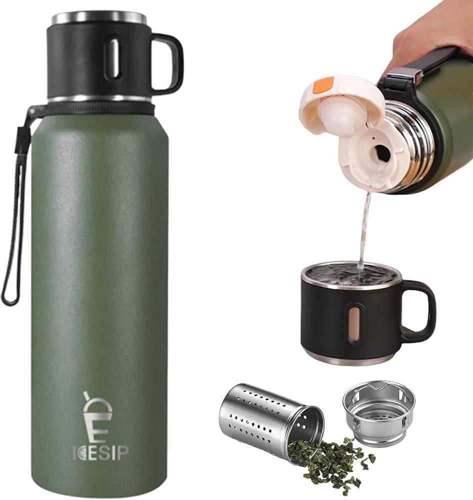 Stainless Steel Insulated Bottle, 33oz with cup Vacuum Insulated Water Bottle, Thermo for Hot Drinks/Cold Drinks,24-Hr Insulation Commute, Travel