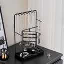 Lolalet Jewelry Organizer Stand, No Assembly Needed Display Storage with Rotating Earring Holder and Velvet Ring Tray for Necklace Bracelet Studs,Christmas Gifts Room Dorm Decor for Teen Girls -Black