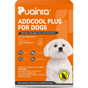 PUAINTA Addcool Plus Flea and Tick Prevention for Small Dogs & Puppies (5-22 lbs), Professional Topical Treatment, 3 Monthly Doses, Fast-Acting Waterproof Dog Flea Drops