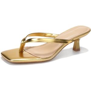 Women's Kitten Heels Sandals Square Open Toe Flip Flop Heels 1.8-2 Inch Heeled Sandals for Women (Gold), 8