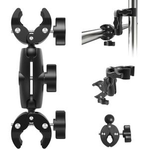 Double Clamp Mount Umbrella Clamp Pole Clip Mount for Phone, Action Camera, Motorcycle, Bike Handlebar, Cross Bar, Musical Instrument, Photo Studio Light Stand, 1Pack