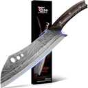 SYOKAMI Butcher Knife, 10 Inch Meat Cleaver Chef Knife with Herb Stripper, Japanese Style High Carbon Steel Kitchen Knife for Chopping & Slicing, Damascus Pattern Full Tang Wood Handle Ideal for Gift