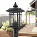 Emliviar Outdoor Post Lighting Fixture 17 inch, 1-Light Exterior Post Light in Black Finish with Seeded Glass, A2202110P1, 16.8 Inch