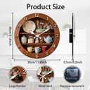 Rustic Kitchen Clock 12 Inch Non-Ticking Flat Printing Pattern Clocks Round Wall Hanging Clock Battery Operated for Bedroom Living Room Kitchen Office