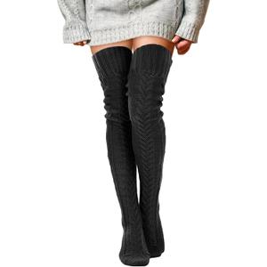 Buauty Women's Cable Knitted Boot Socks Extra Long Thigh High Winter Stockings Over Knee Leg Warmers (Black)