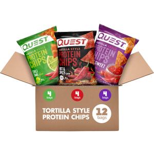 Quest Nutrition Tortilla Style Protein Chips, Spicy Variety Pack, Chili Lime, Hot & Spicy, & Spicy Sweet Chili, 12 Count (3 Each Flavor) BBD:09-12-2026