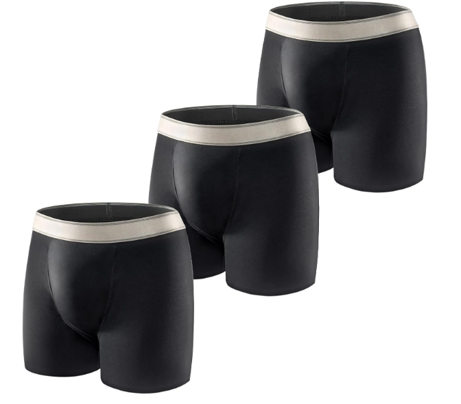 Carer Mens Incontinence Underwear, Washable Reusable Cotton Boxer Briefs with Front Fly, 150ml Leak Proof Underwear for Men Bladder Leakage, Waterproof 3 Pack (Black, Large)