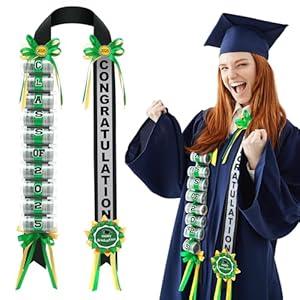 Lyrow Graduation Money Lei Class of 2025 Double Braided Lei Gift Graduation Cash Gifts Pull Ideas for High School College Party Supplies(Green and Gold)