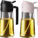 TrendPlain 16oz/470ml Glass Olive Oil Sprayer for Cooking - 2 in 1 Olive Oil Dispenser for Kitchen Gadgets, Air Fryer, Salad, and BBQ - Black & Peach (Black&Peach)