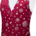 DiBanGu Mens Christmas Vest and Bow Tie Set Festival Christmas Snowflake Suit Vest for XmasNew Year Party Formal (Large, Burgundy Red Silver Snowflake)