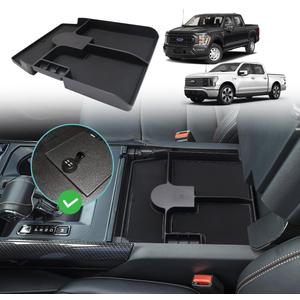 BestEvMod for F150& Lightning Center Console Organizer,Insert Center Console Safe Box Tray Only Fit Installed OEM Safe Box Vault Compatible with 2021-2025 Ford F150 F-150 Lightning Accessories (Black)