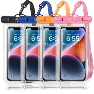 Waterproof Phone Pouch Bag - 7.5in Water Proof Cell Phone Case for Beach Travel Must Haves, Waterproof Phone Holder with Lanyard for iPhone 16 15 14 Pro Max Galaxy S24+ Pixel 8 Pro, Cruise Essentials ([Black+Nav+Orangey+Pink] Waterproof Phone Pouch)
