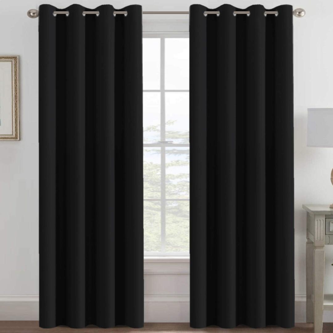 H.VERSAILTEX 100% Blackout Curtains for Bedroom Thermal Insulated Light Blocking Curtain Grommet Window Treatment Panel for Living Room/Patio Door, Solid in Jet Black (One Panel), 52" W x 84" L