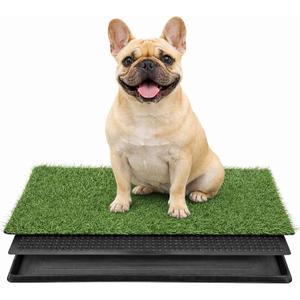 Artificial Grass Dog Potty with Tray,16" x 20" Reusable Puppy Training Pad,3-Layer Drainage Dog Grass Pee Pad for Small Dogs & Puppies, Easy-Clean Indoor Outdoor Pet Toilet