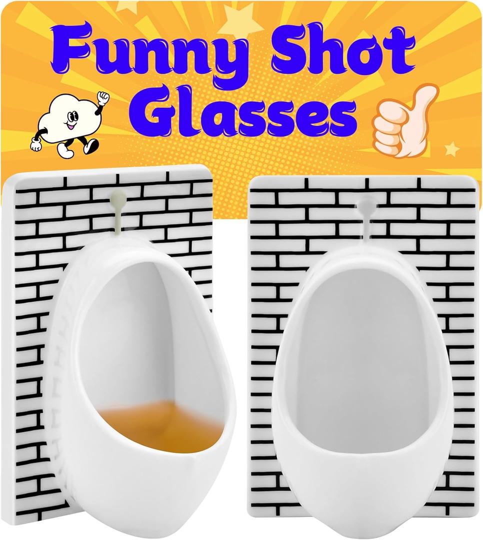 White Elephant Gifts for Adults: Urinal Shot Glasses Set of 2 Odd Funny Gag Gifts for Men Women Christmas Stocking Stuffers Party