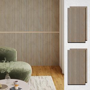 Upick Acoustic Wood Wall Panels - 4 Pack 48"x24" Sound-Absorbing Slat Wood Panels, MDF Panels for Home, Studio, Office (Oak)