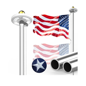 100MPH 12 Gauge Flagpole Kit with Solar Light and Flag 2mm Thick, Heavy Duty Flag Pole Holder with Light Solar Powered, Flagpole Kit 20FT Silver with Pulley and Rope, for Outside House