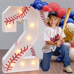Marquee Numbers Baseball Birthday Decorations: 3ft Large Party Decor Boy 2nd 12th Big Light Up Cardboard Number 2