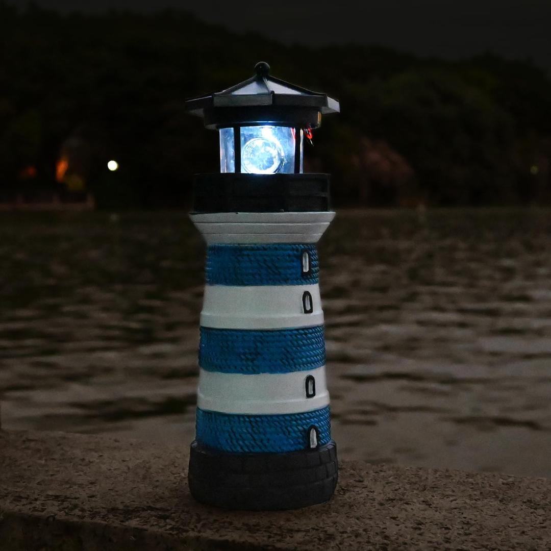 Solar Lighthouse Rotating Beacon Led Light House for Yard Garden Nautical Decor Porch Deck Outdoor Decoration Lawn Ornaments Outside Statue Gifts for Mom Mother