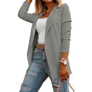 Womens Casual Long Sleeve Blazers Solid Color Knit Blazer Work Office Open Front Blazer Jacket Grey Medium